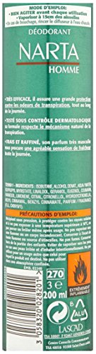 NARTA - Déodorant homme atomiseur anti-transpirant classique efficacité 24h - Adultes - Sport - Hypoallergénique - 200 m