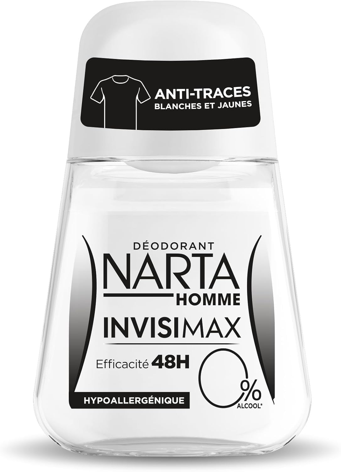 Narta Homme Invisimax déodorant bille 0% pour les hommes, épaissi à 50 ml, odeur discrète et longue tenue